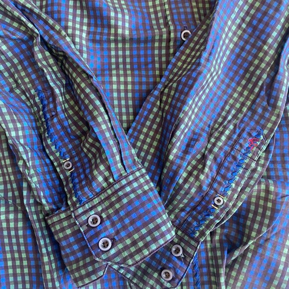 Robert Graham Blue Green Checkered Men Dress Shirt Paisley Print Cuffs Size XL - Picture 8 of 10